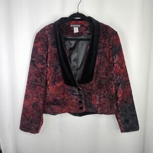 The Pyramid Collection Embroidered Velvet Burgundy Cardigan Blazer Large